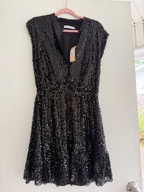 Rebecca Minkoff Black Sequin V-Neck Dress